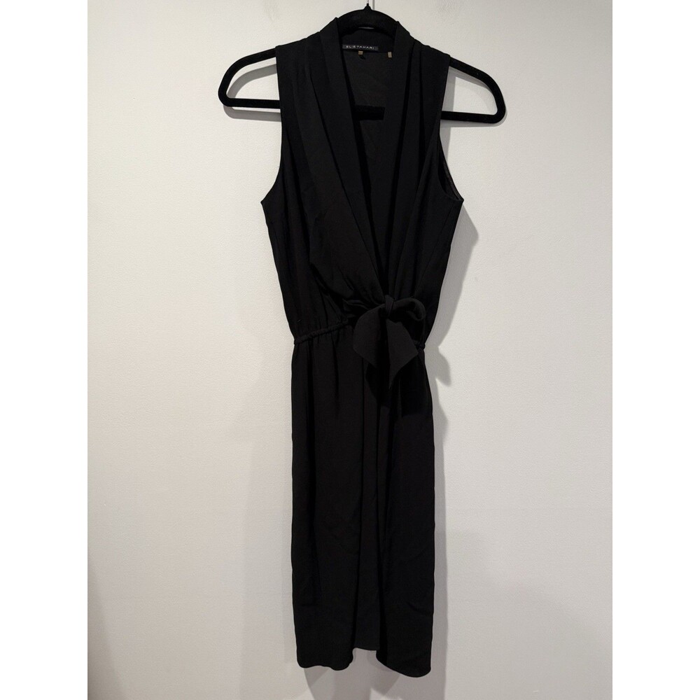 Tahari Dress Women 2 Black Tie Front LBD Office Work Career Minimal Euro Summer